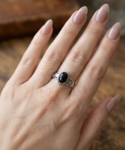 Vintage Sterling Silver 925 Black Onyx Ring Size P / US 7.75~218