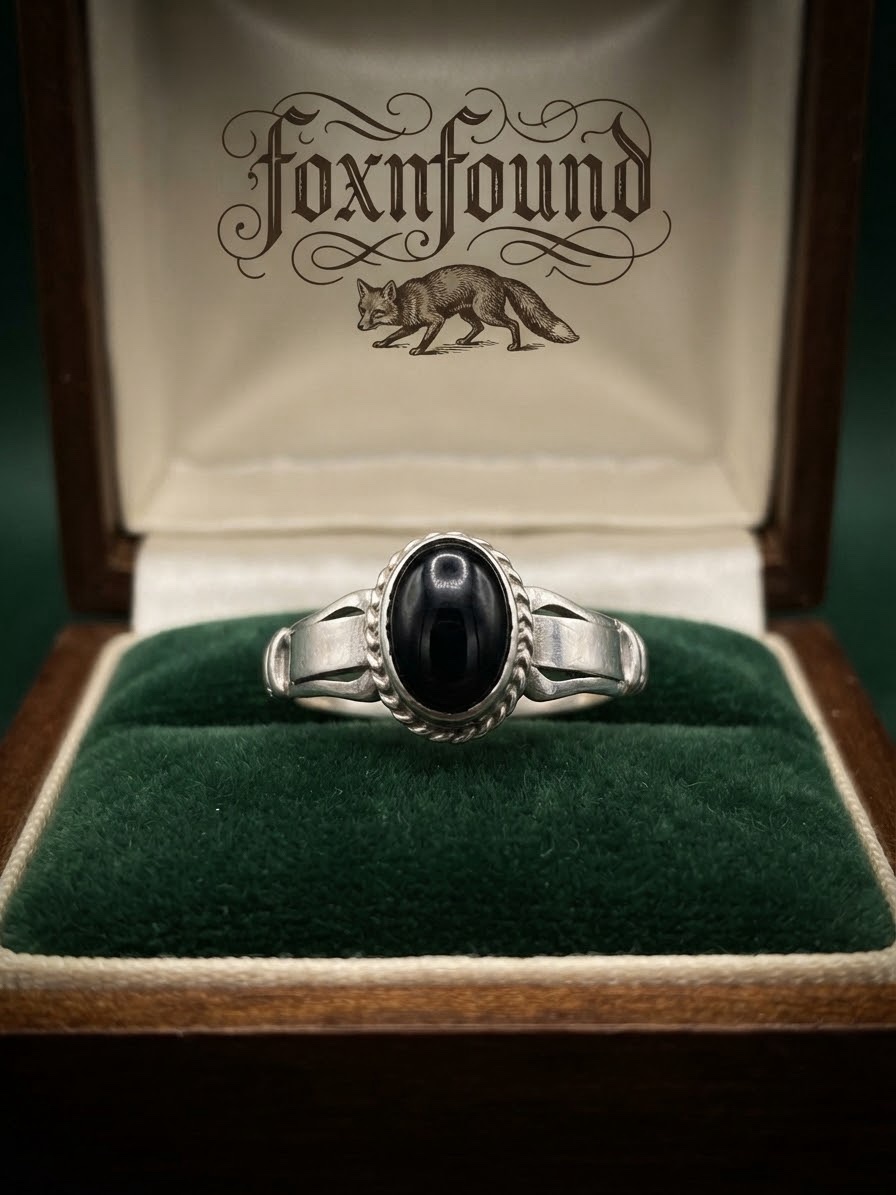 Vintage Sterling Silver 925 Black Onyx Ring Size P / US 7.75~218