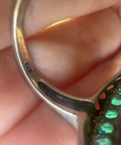 Vintage 925 Sterling Silver Chalcedony & Green Aventurine Cluster Ring UK N / US 7