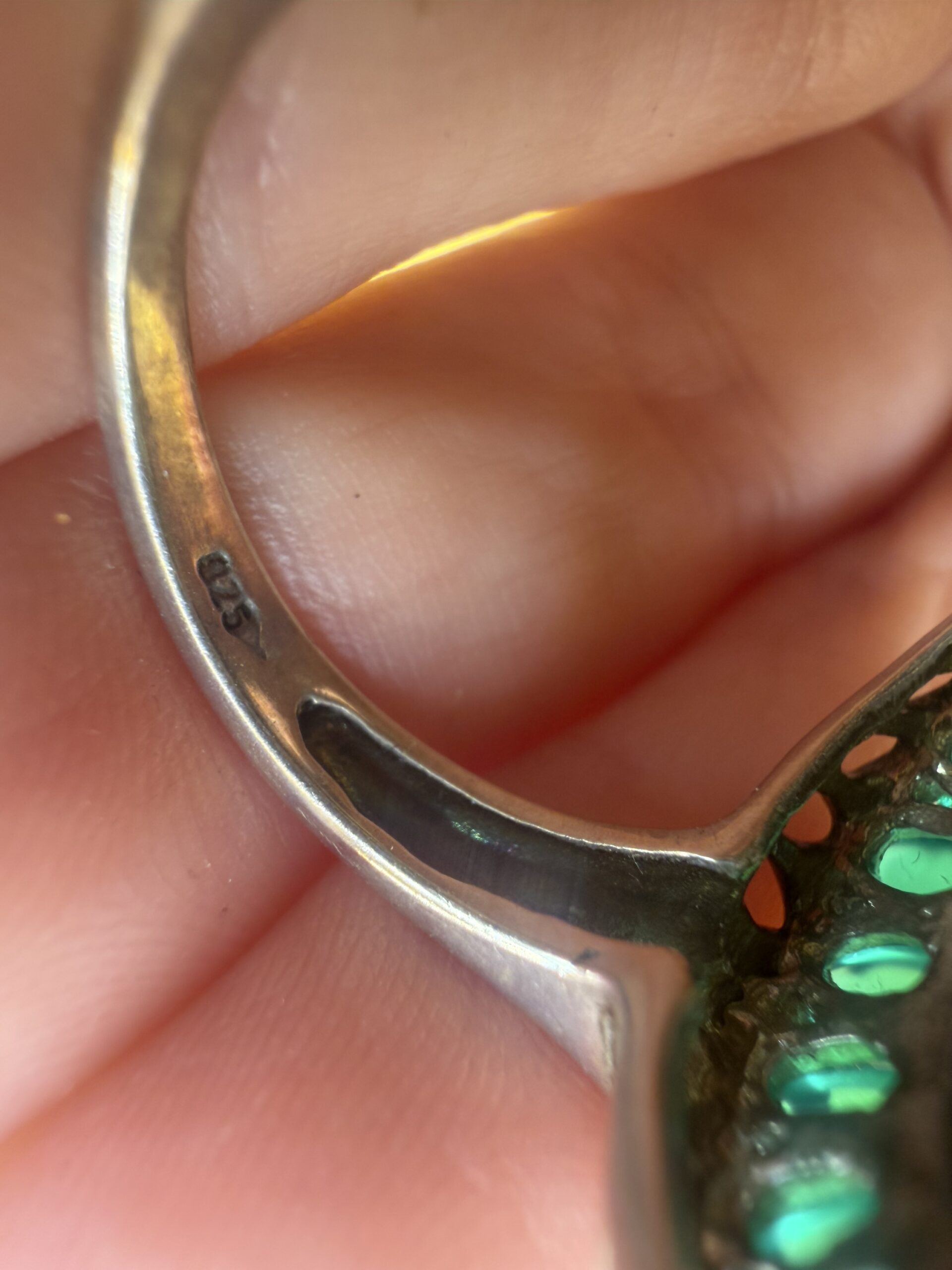 Vintage 925 Sterling Silver Chalcedony & Green Aventurine Cluster Ring UK N / US 7
