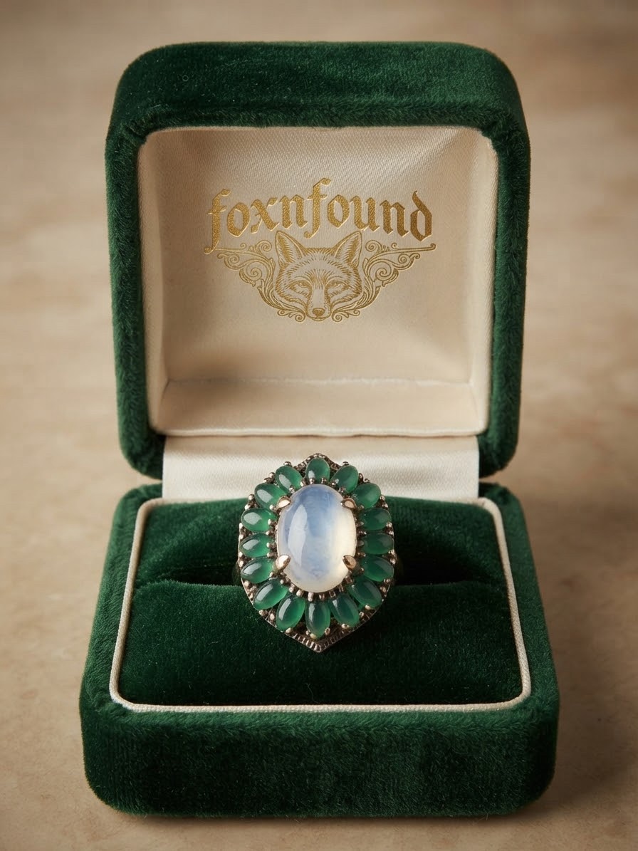 Vintage 925 Sterling Silver Chalcedony & Green Aventurine Cluster Ring UK N / US 7