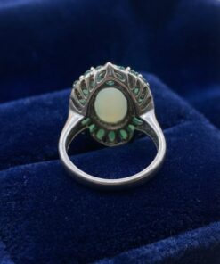 Vintage 925 Sterling Silver Chalcedony & Green Aventurine Cluster Ring UK N / US 7