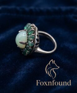 Vintage 925 Sterling Silver Chalcedony & Green Aventurine Cluster Ring UK N / US 7