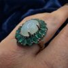 Vintage 925 Sterling Silver Chalcedony & Green Aventurine Cluster Ring UK N / US 7