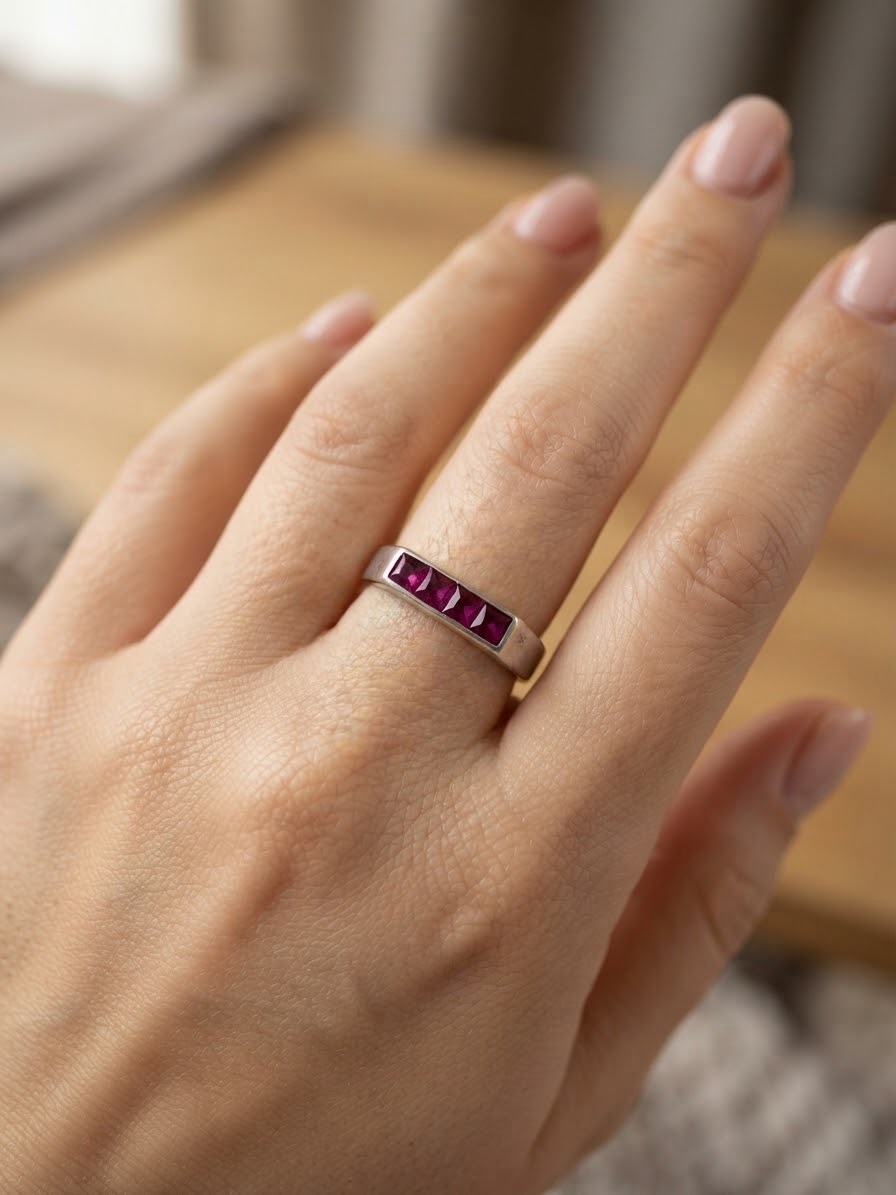 Soviet Vintage Silver 875 Ruby Ring Size 7-7.5~218