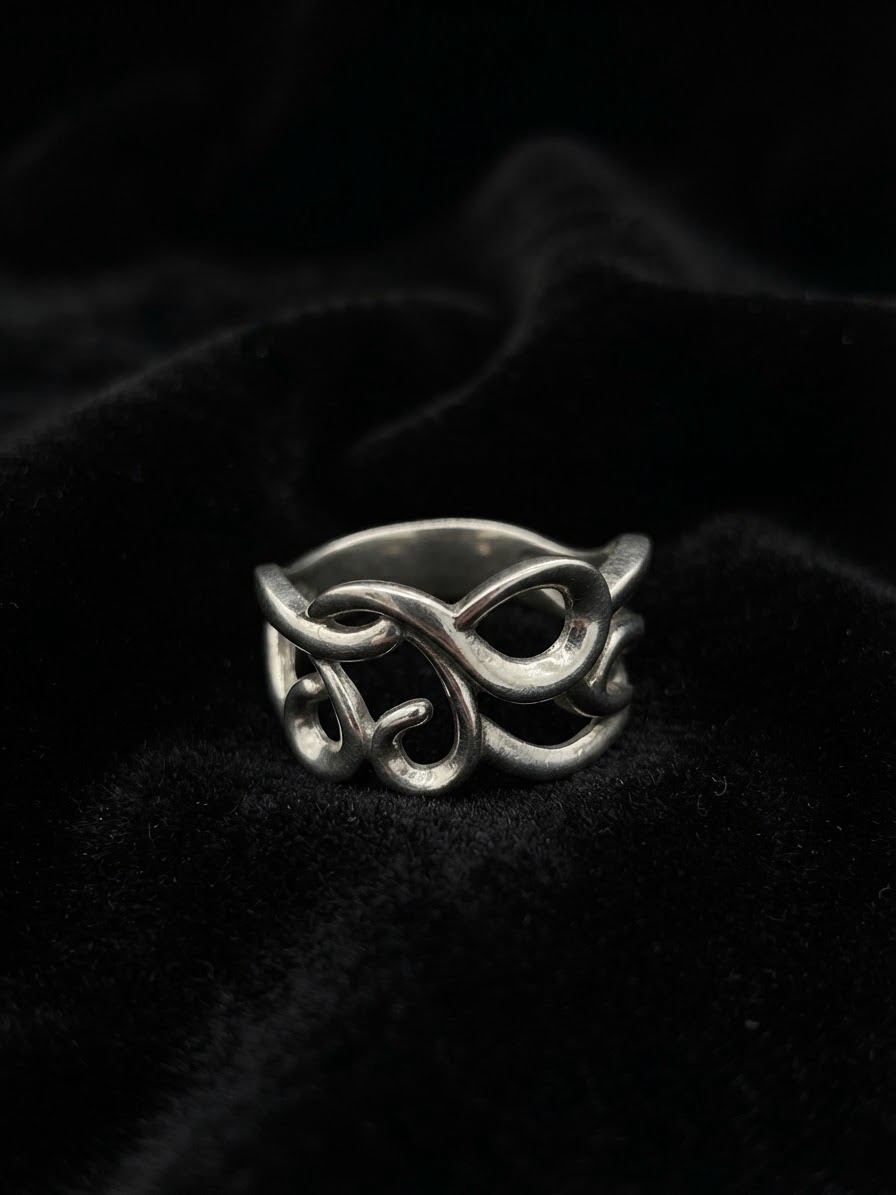 Wide Sterling Silver 925 Openwork Statement Ring (Size L)~217