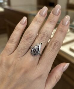 Vintage Soviet 60s Sterling Silver 925 Swirl Filigree Ring CZ Stone Size O, us 7~218