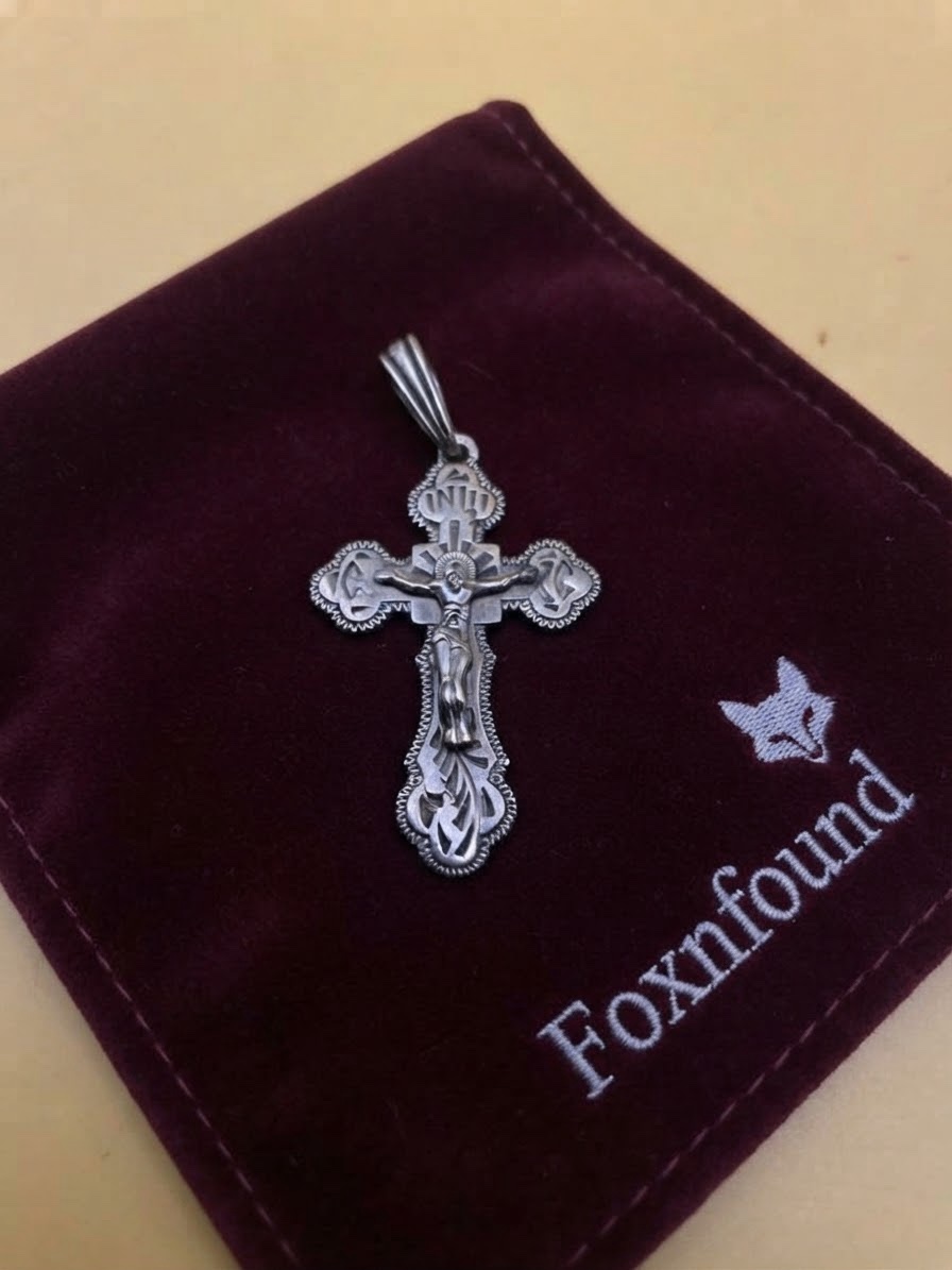 Vintage Soviet 925 Sterling Silver Orthodox Crucifix Pendant~219