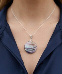 Vibrant Abalone Shell Round Pendant in Silver (Tested, No Hallmark)~219