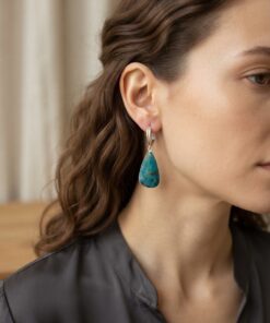 Artisan 925 Sterling Silver Dangle Earrings with Natural Chrysocolla~215