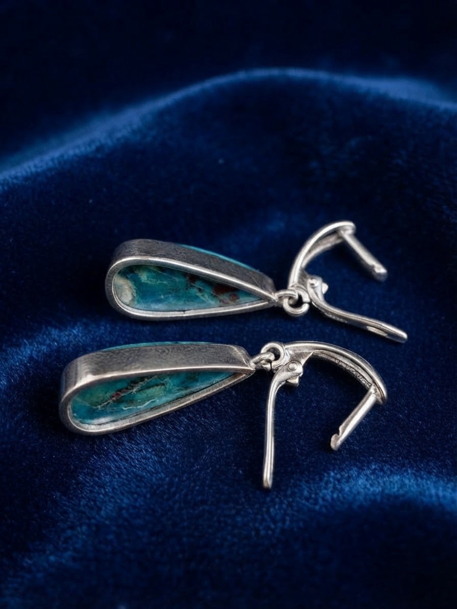 Artisan 925 Sterling Silver Dangle Earrings with Natural Chrysocolla~215