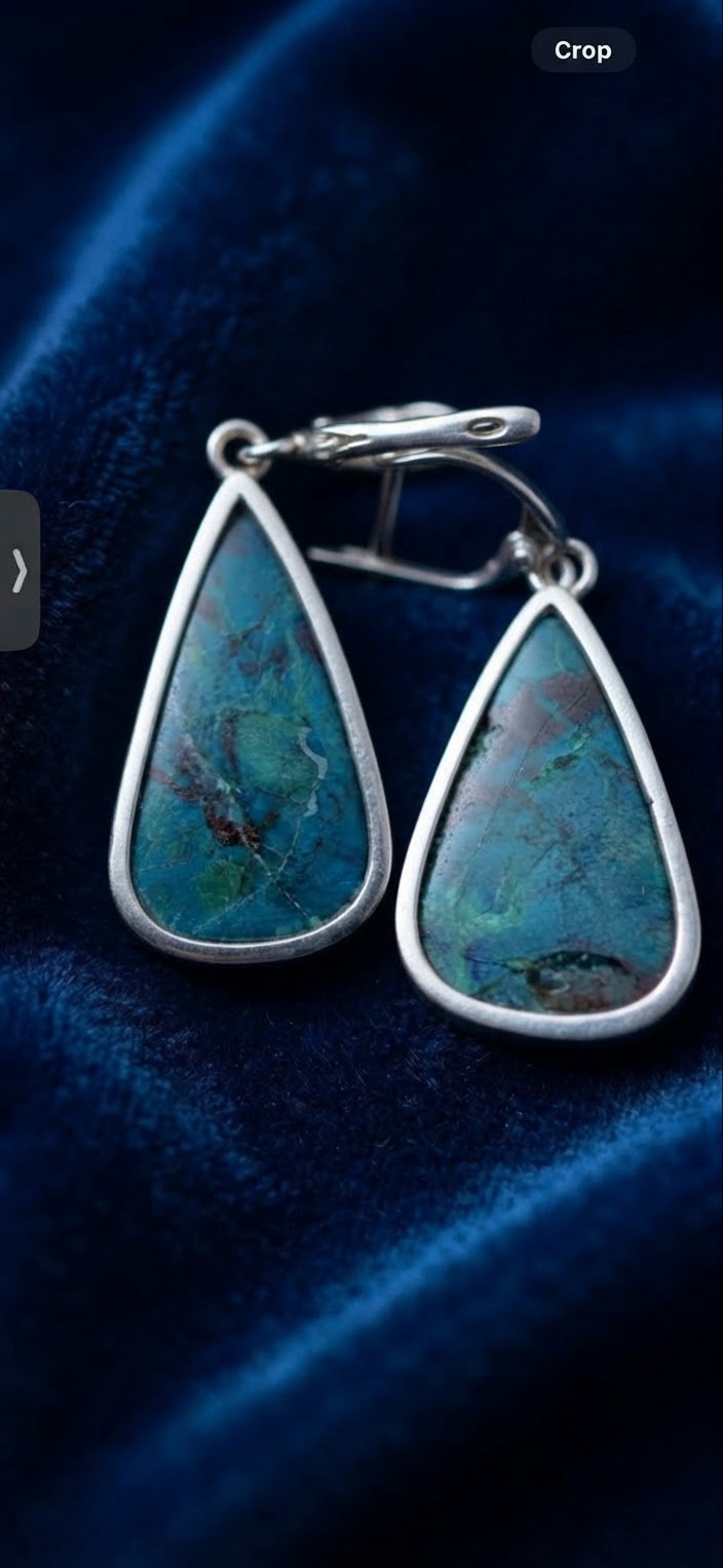 Artisan 925 Sterling Silver Dangle Earrings with Natural Chrysocolla~215