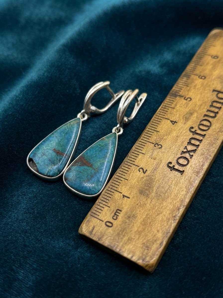 Artisan 925 Sterling Silver Dangle Earrings with Natural Chrysocolla~215
