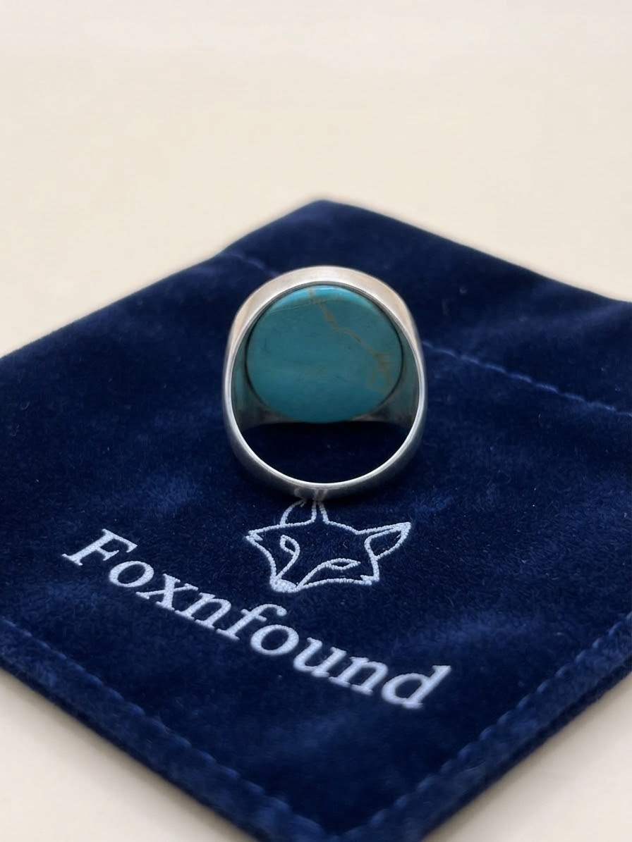 Sterling Silver Tree of Health Turquoise Signet Ring Size N / US 7
