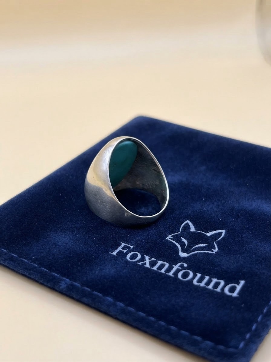 Sterling Silver Tree of Health Turquoise Signet Ring Size N / US 7