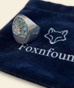 Sterling Silver Tree of Health Turquoise Signet Ring Size N / US 7