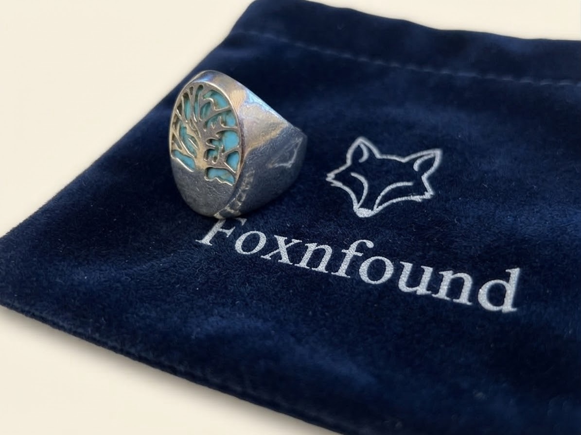 Sterling Silver Tree of Health Turquoise Signet Ring Size N / US 7