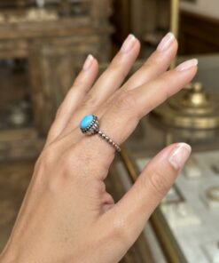 Vintage Style 925 Silver Blue Turquoise Stone Beaded Ring Size O / US 7~219