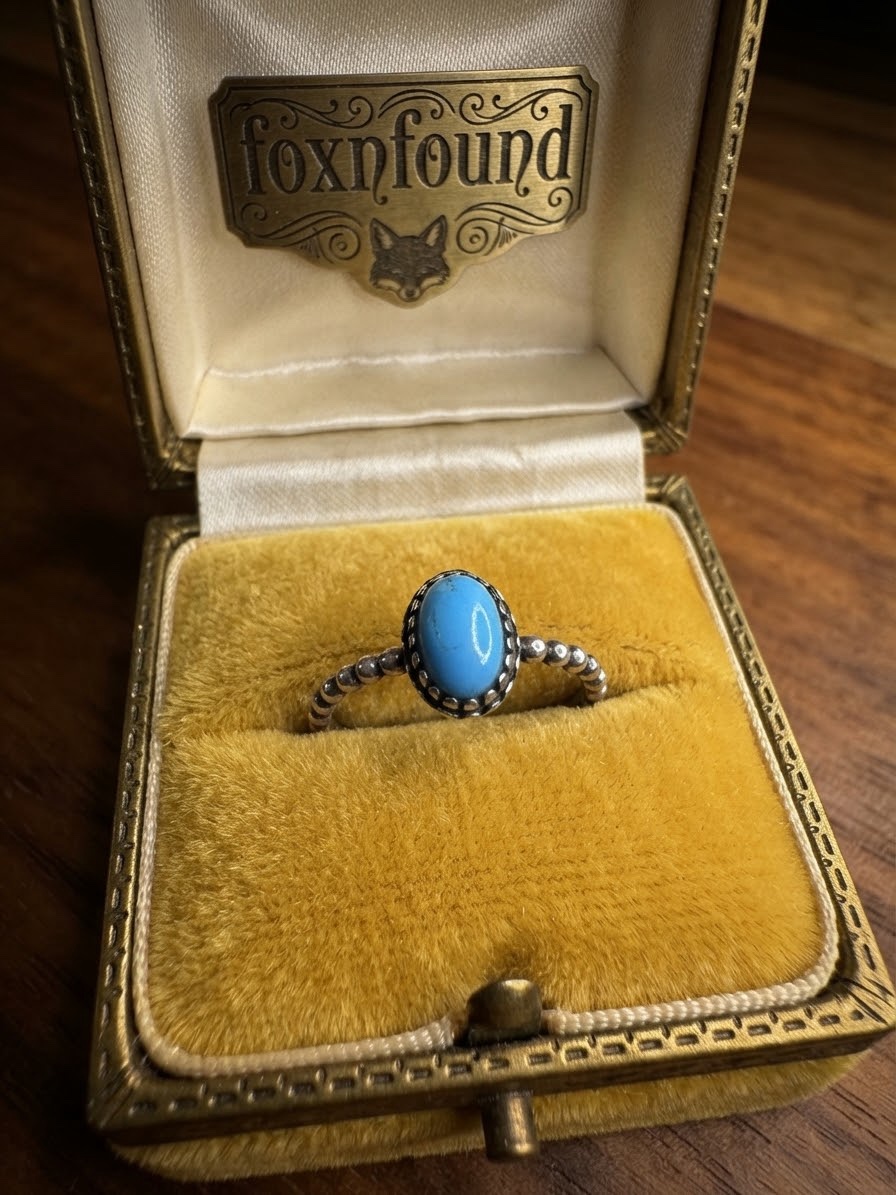 Vintage Style 925 Silver Blue Turquoise Stone Beaded Ring Size O / US 7~219 image 2