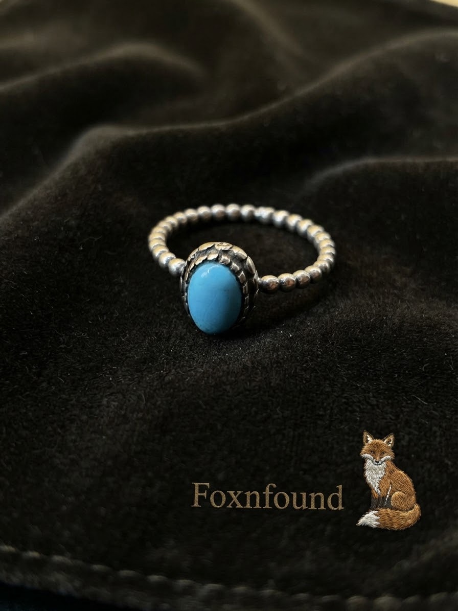 Vintage Style 925 Silver Blue Turquoise Stone Beaded Ring Size O / US 7~219 image 5