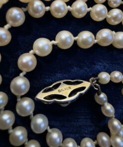 Vintage 1930s English Double Strand Graduated Pearl Necklace & Box | Silver Clasp