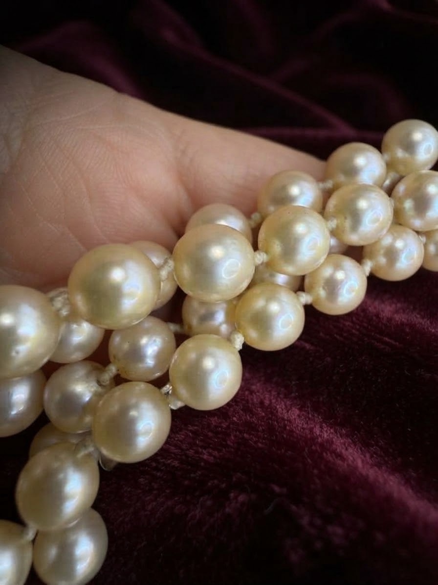 Vintage 1930s English Double Strand Graduated Pearl Necklace & Box | Silver Clasp