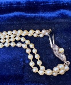 Vintage 1930s English Double Strand Graduated Pearl Necklace & Box | Silver Clasp