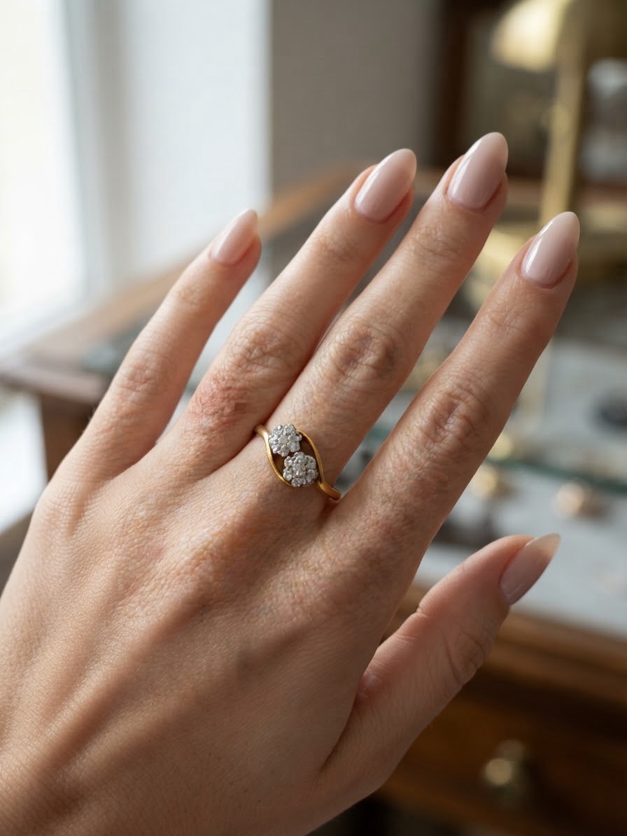 Antique Victorian 22k Gold Toi Et Moi Diamond Cluster Ring | 3.03g Size S~220