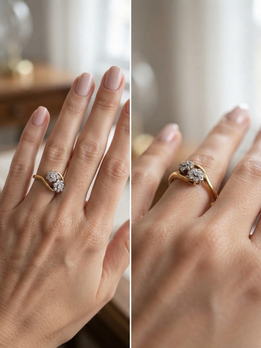Antique Victorian 22k Gold Toi Et Moi Diamond Cluster Ring | 3.03g Size S~220
