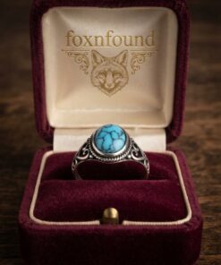 Vintage Style Blue Turquoise Ornate Silver Ring Size P~220