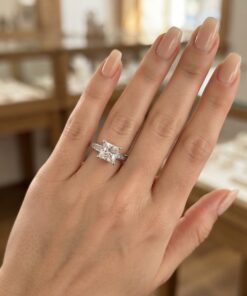 Sterling Silver 925 Princess Cut CZ Solitaire Engagement Ring with Accent Stones UK Q~220