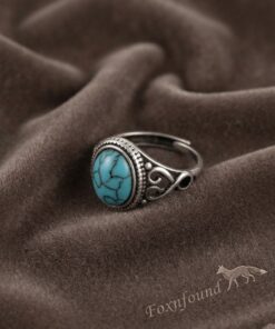 Vintage Style Blue Turquoise Ornate Silver Ring Size P~220