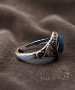 Vintage Style Blue Turquoise Ornate Silver Ring Size P~220