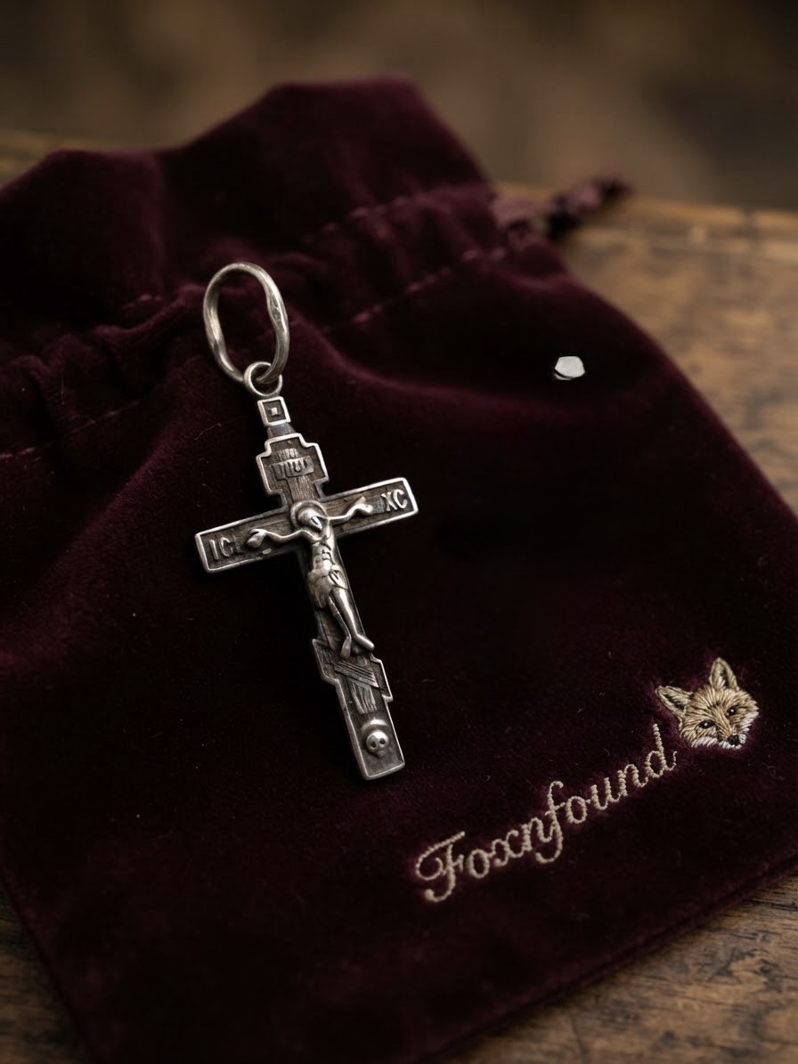 Vintage 60s Soviet Russian Silver 925 Orthodox Crucifix Cross Pendant~220