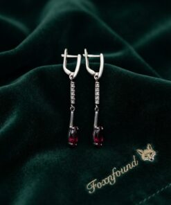 925 Sterling Silver Red Ruby Drop Dangle Earrings 4cm Rhodium ~220