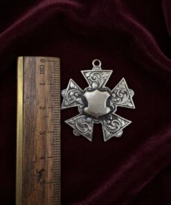Vintage Ornate Gilded Cross Pendant with Central Shield~220