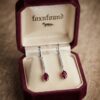 925 Sterling Silver Red Ruby Drop Dangle Earrings 4cm Rhodium ~220