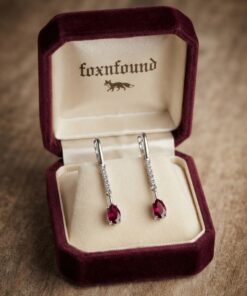 925 Sterling Silver Red Ruby Drop Dangle Earrings 4cm Rhodium ~220