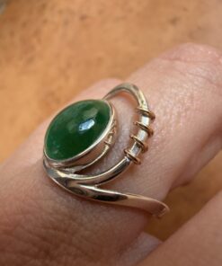Sterling Silver 925 & 9ct Gold Chrysoprase Cabochon Ring Spiral Modernist Size R US 8.5~208