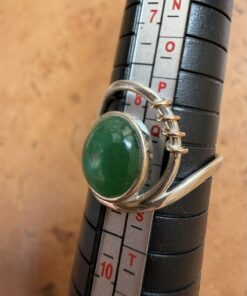 Sterling Silver 925 & 9ct Gold Chrysoprase Cabochon Ring Spiral Modernist Size R US 8.5~208