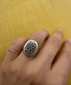 Vintage Soviet 875 Silver Niello Signet Ring Floral Engraved USSR UK Size M~208