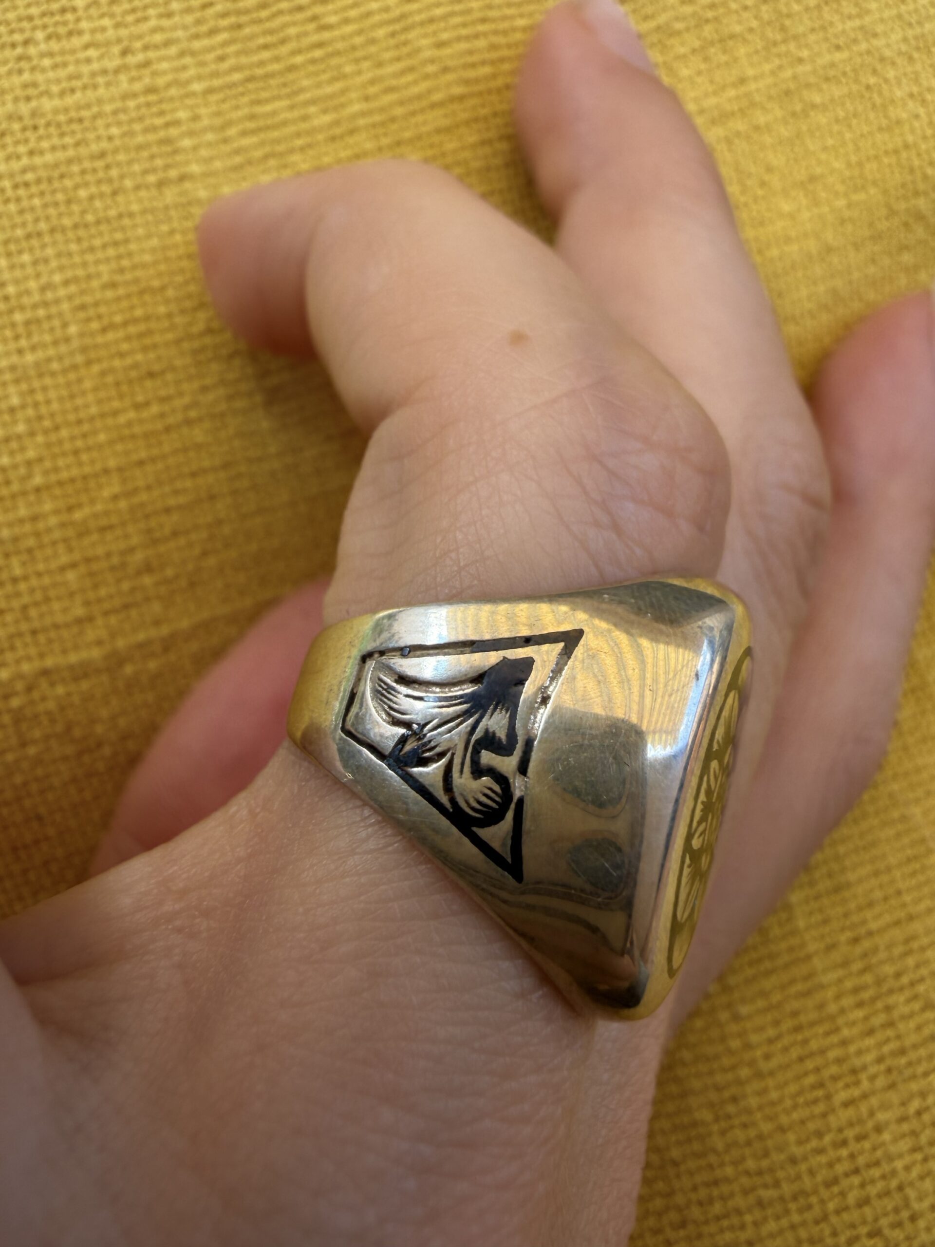 Vintage Soviet 875 Silver Niello Signet Ring Floral Engraved USSR UK Size M~208