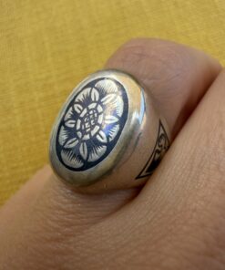 Vintage Soviet 875 Silver Niello Signet Ring Floral Engraved USSR UK Size M~208