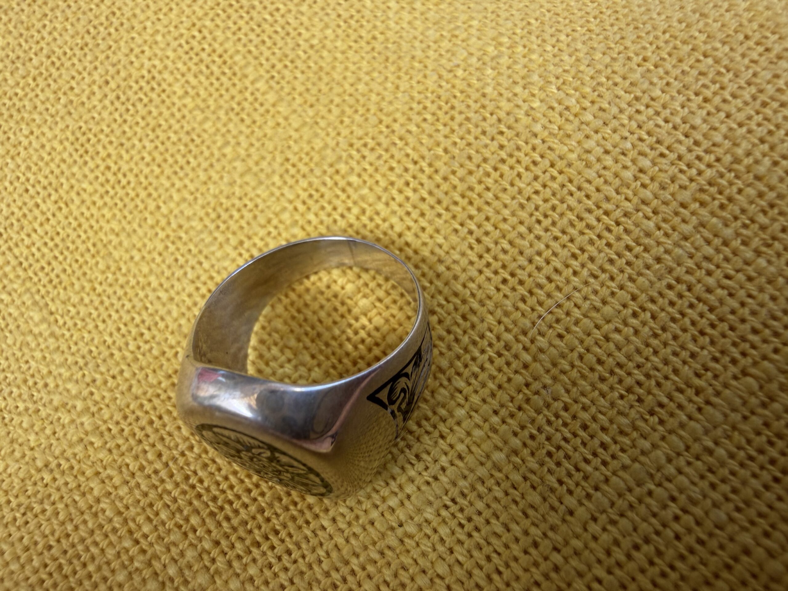 Vintage Soviet 875 Silver Niello Signet Ring Floral Engraved USSR UK Size M~208
