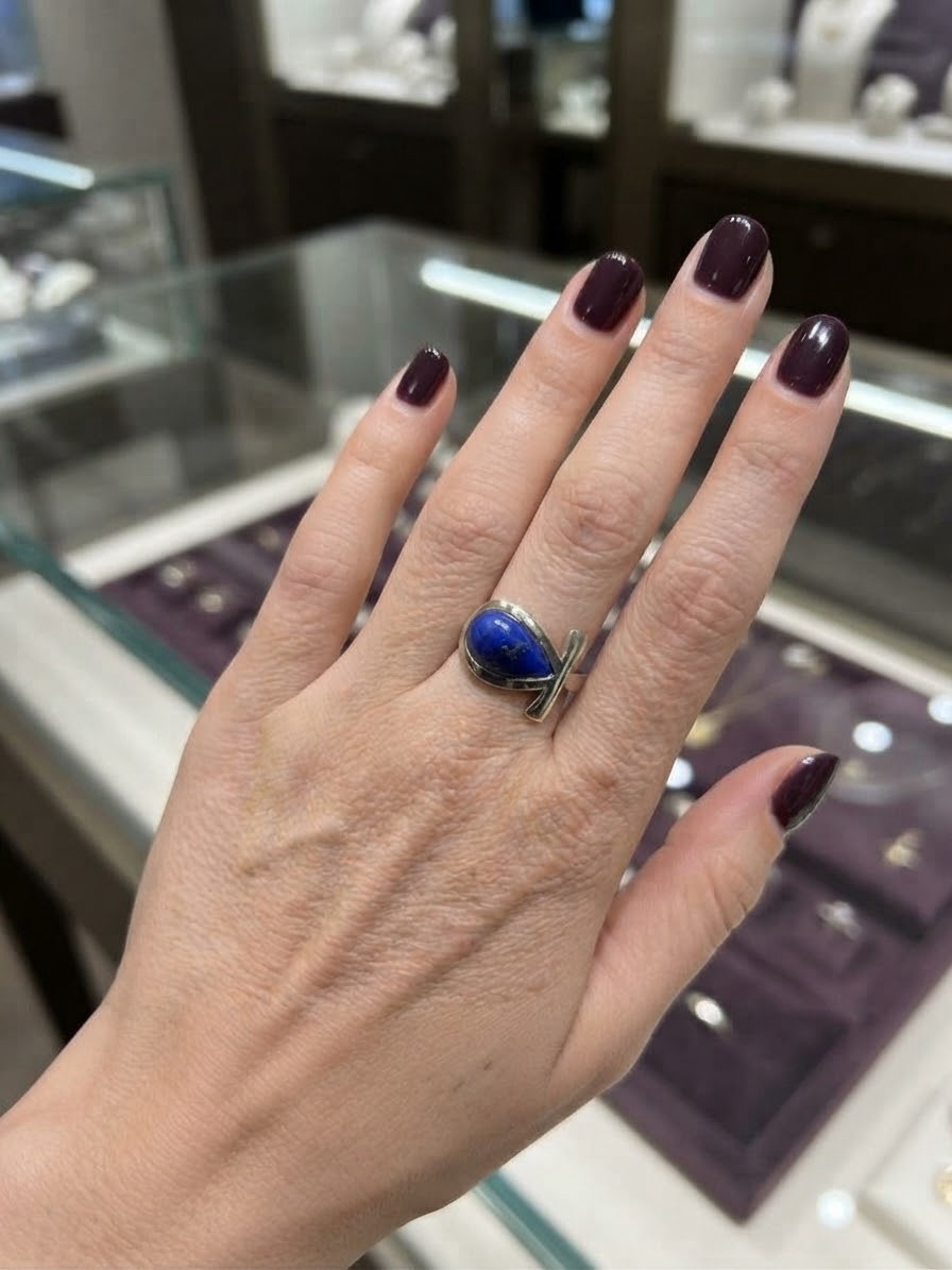 Vintage Silver 925 Lapis Lazuli Ankh Ring LIFE Size O1/2 6.54g~222