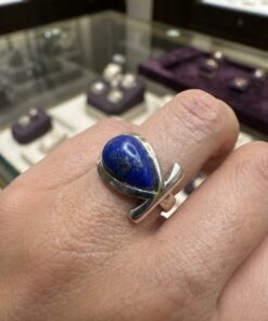 Vintage Silver 925 Lapis Lazuli Ankh Ring LIFE Size O1/2 6.54g~222