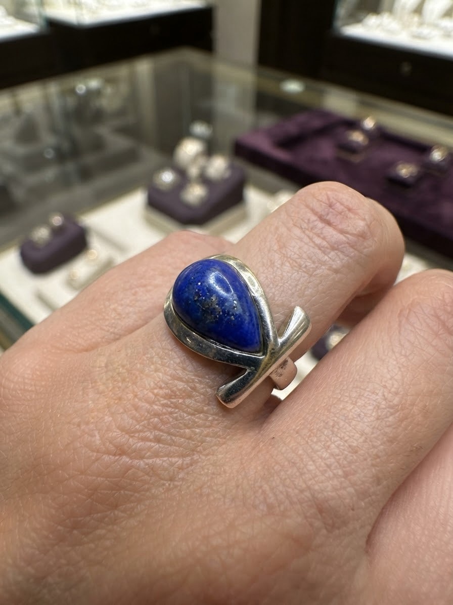 Vintage Silver 925 Lapis Lazuli Ankh Ring LIFE Size O1/2 6.54g~222