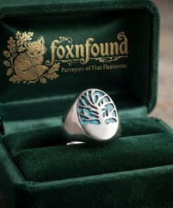Sterling Silver Tree of Health Turquoise Signet Ring Size N / US 7