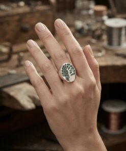 Sterling Silver Tree of Health Turquoise Signet Ring Size N / US 7