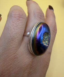 Sterling Silver 925 Rainbow Titanium Druzy Agate Statement Ring Size Q